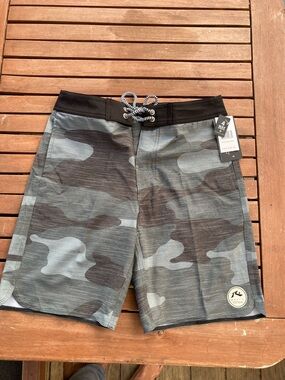 Rusty Boys Gray and Black Camo Swim Trunks